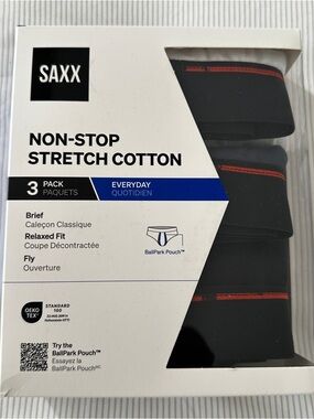 SAXX BRAND NEW MEN'S NON-STOP STRETCH COTTON 3 PACK MEDIUM BRIEF